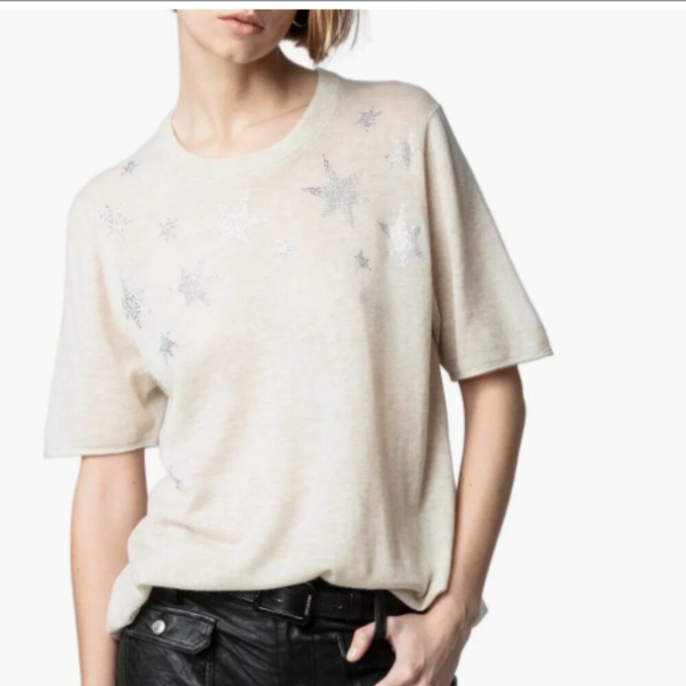 Zadig & Voltaire Beaded Star Fine Gauge Cashmere Sweater